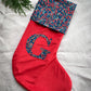 Velvet Stocking with Liberty London Print personalised with initial