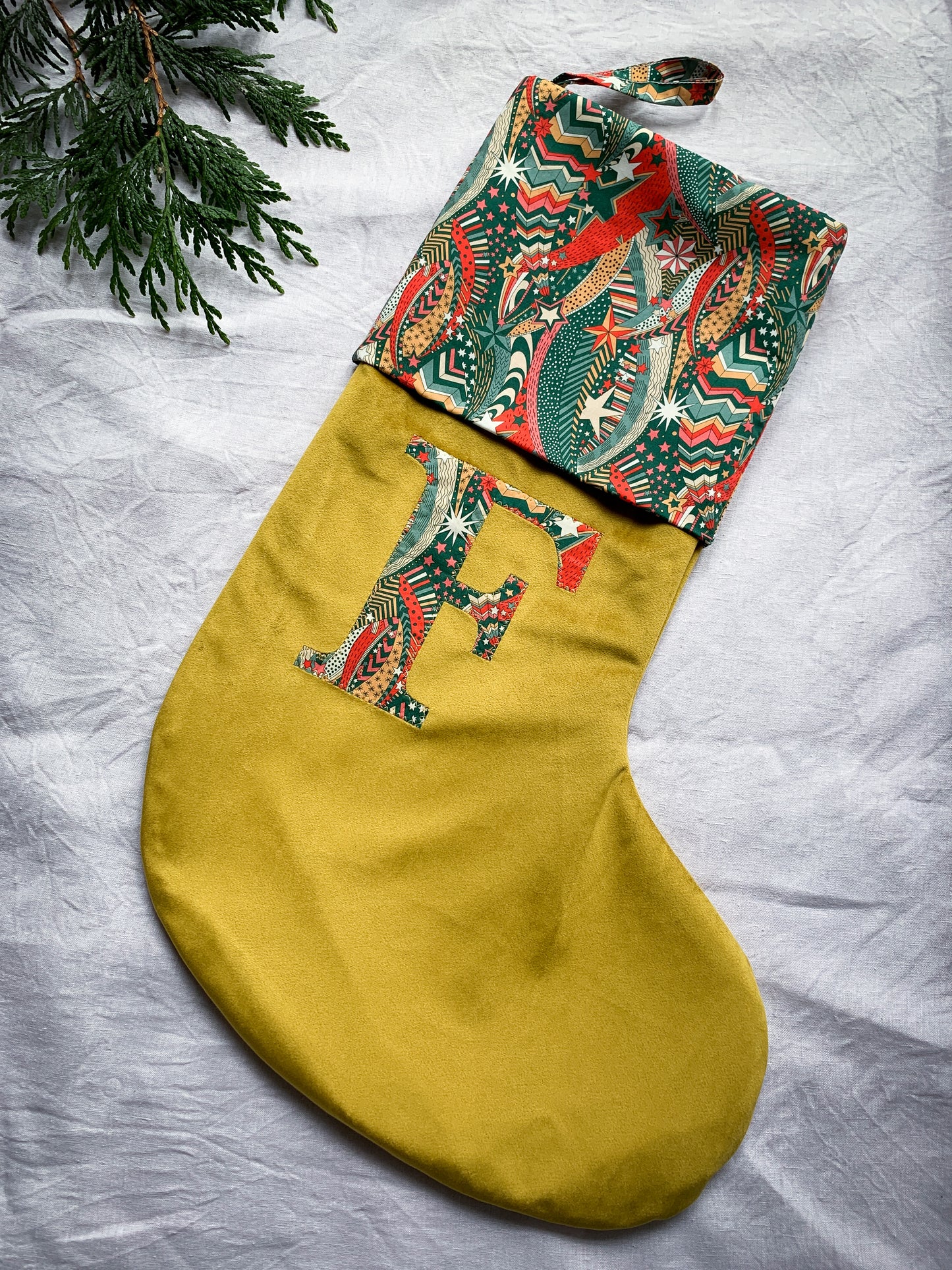 SAMPLE Gold Personalised Velvet Christmas Stocking